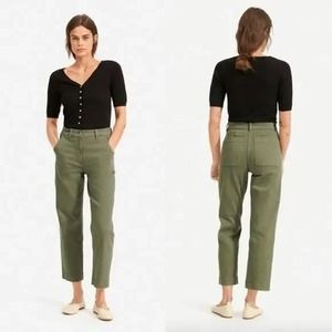 Everlane Cropped Straight Leg Jeans 00 High Rise Cotton Stretch Olive Green